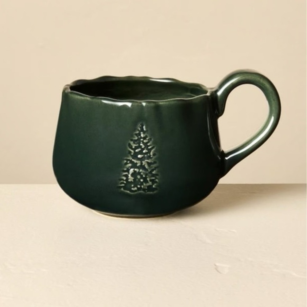 13.5oz Stoneware Debossed Tree Holiday Mug Green - Hearth & Hand Magnolia Target